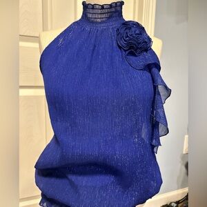Iz Byer Sleeveless Blouse Blue Sparkly With Stretch Neck And Waist  Sz Small